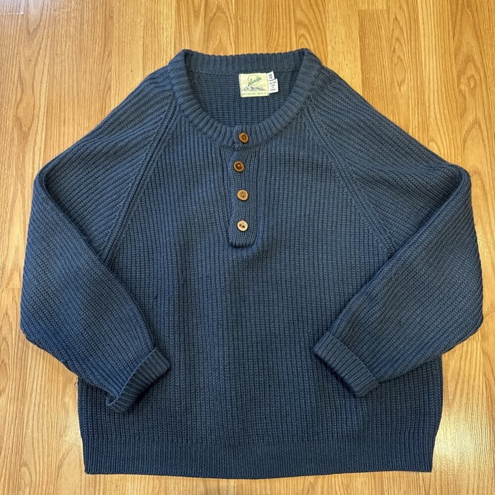 Vintage Islander‎ Henley Sweater Canada Blue Chunky Knit Mens 48 XL Fisherman